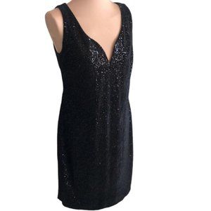 BLU SAGE SEXY LITTLE BLACK DRESS VELVET & SEQUINS SWEETHEART NECKLINE 12
